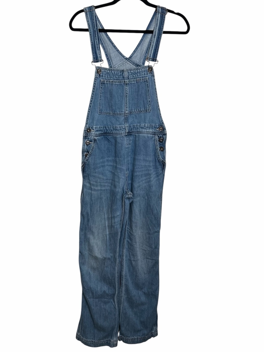Free People Denim Overalls Light Wash Straight Leg Sz 26 Boho Fesitival Western